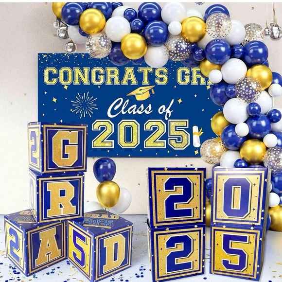 Kunstlhua Welcome Home Banner Decoration Set – Blue, Gold & Yellow, Round Polyester Latex Party Decor